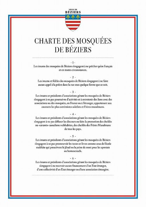 charte mosquée Béziers