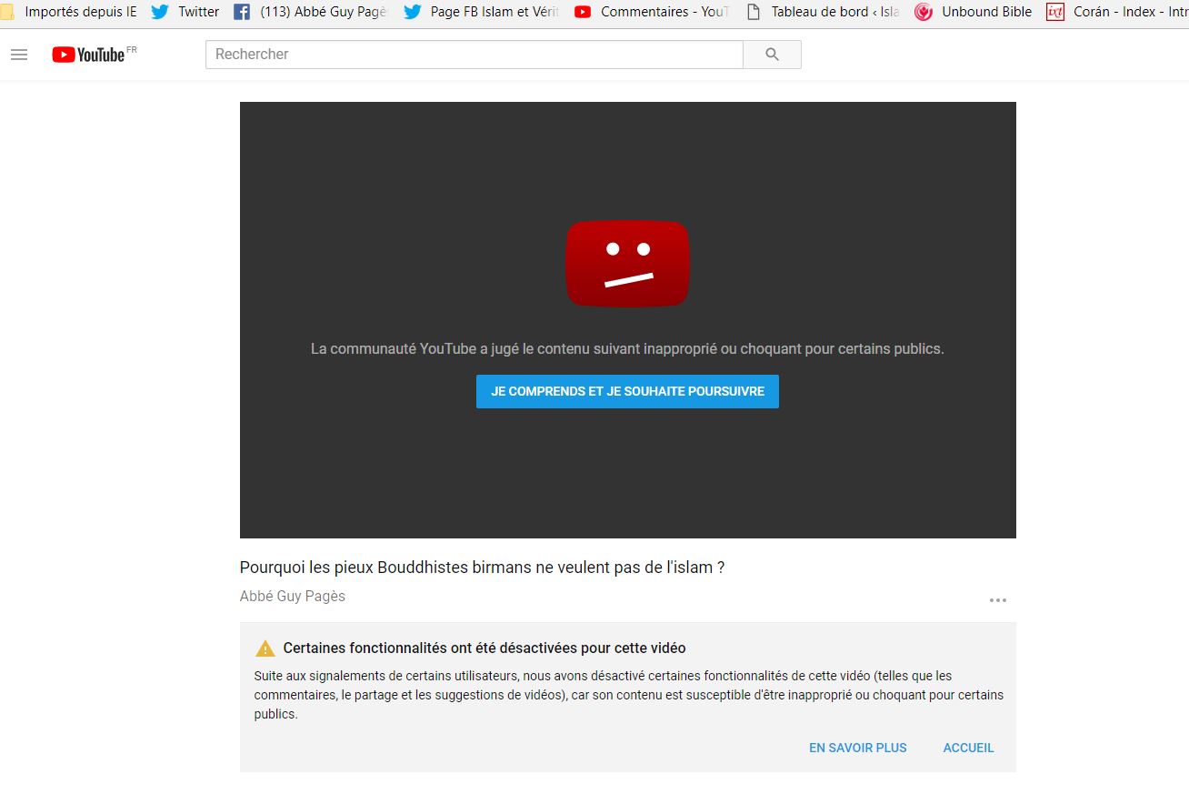 Youtube n’aime vraiment pas nos vidéos…