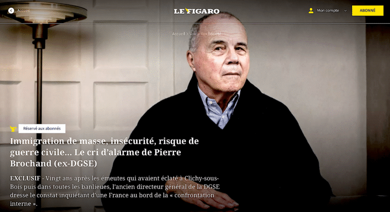 Immigration de masse, insécurité, risque de guerre civile… Le cri d’alarme de Pierre Brochand (ex-DGSE)
